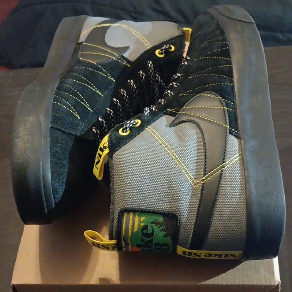 Nike SB Zoom Blazer Mid PRM Acclimate Cool Grey Yellow Strike Mens 9.5 Womens 11 - Picture 8 of 9